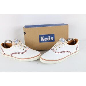 Vtg 90s Keds Womens 10 Distressed Leather Baseball Sneakers Shoes White w Box